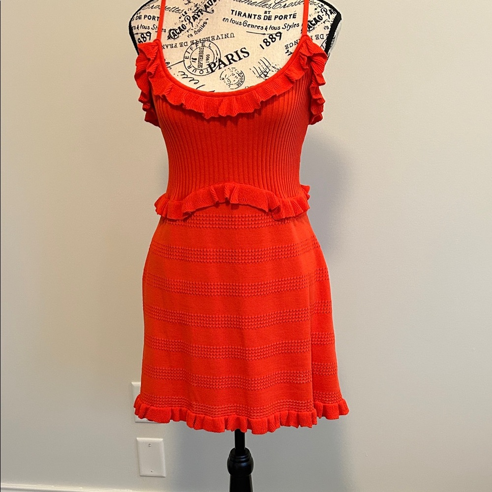Orange Ruffled Sleeveless Dress